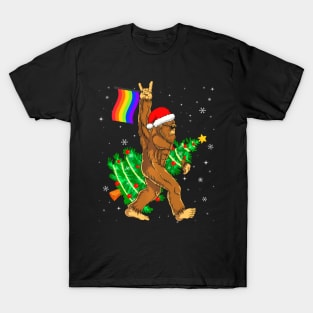 Bigfoot  Flag Gay Pride Month LGBT Christmas Tree T-Shirt